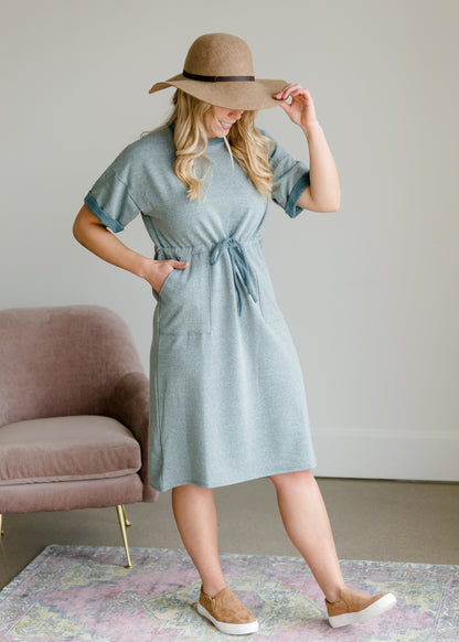 Short Sleeve Waist Tie Midi Dress - FINAL SALE Dresses