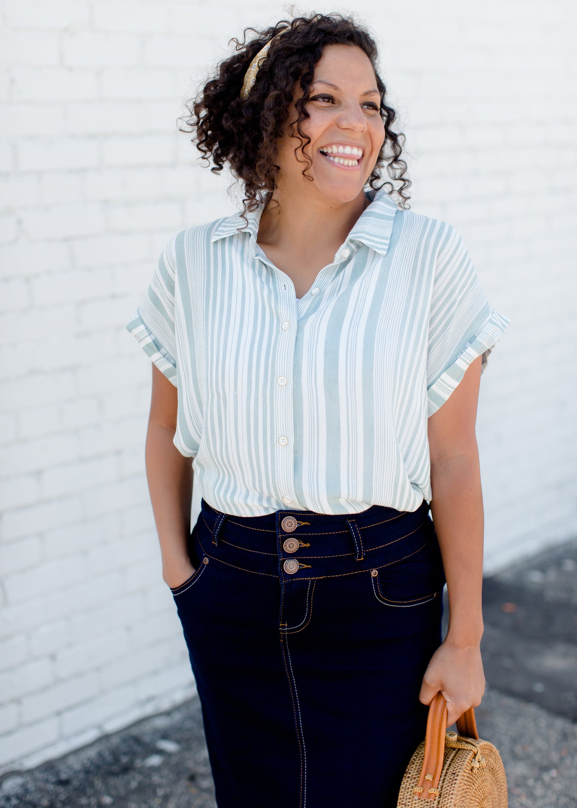 Side Tie Striped Button Up Top - FINAL SALE Tops