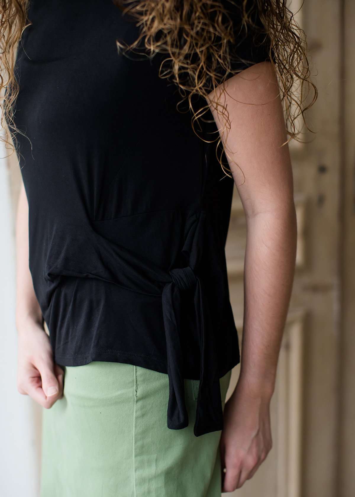 Side Wrap Black Tee - FINAL SALE Tops