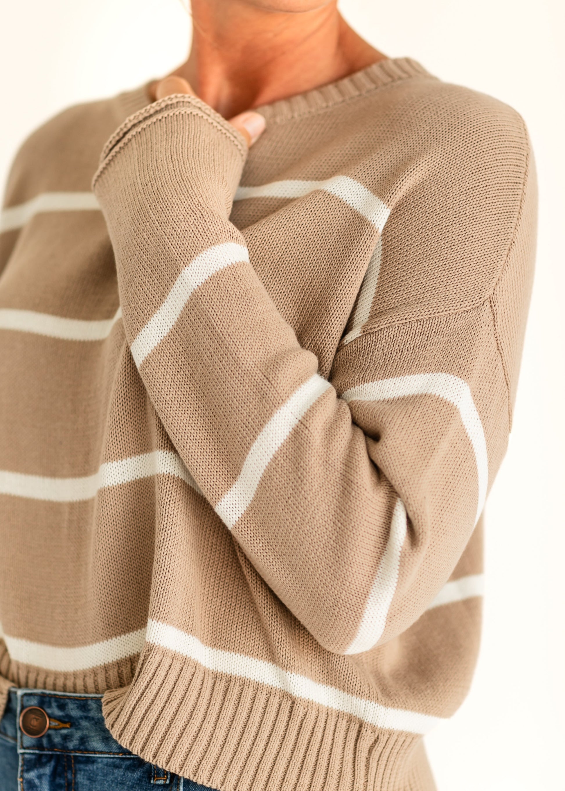 Sienna Latte Stripe Sweater FF Tops