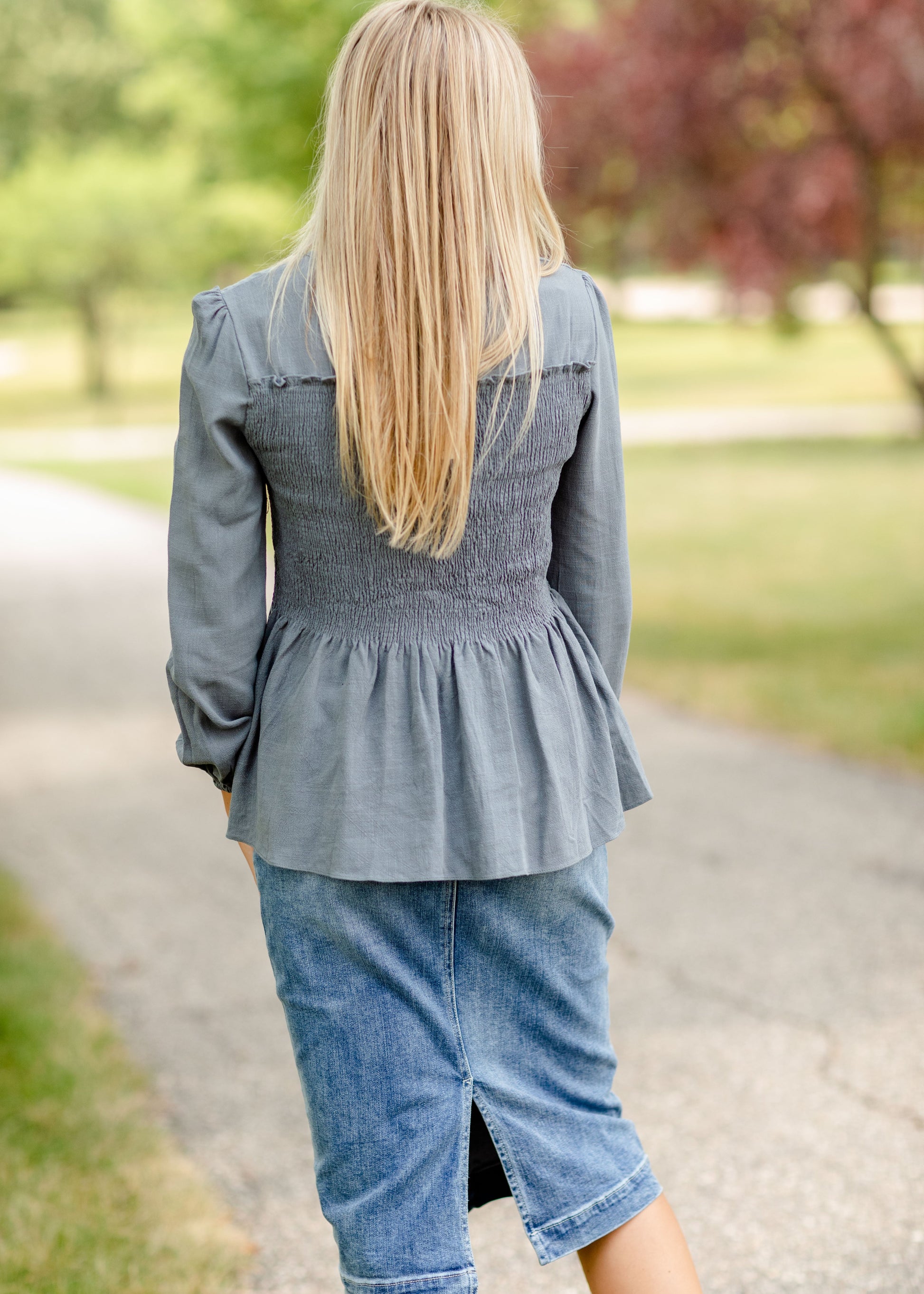 Slate Square Neck Smocked Top - FINAL SALE Tops