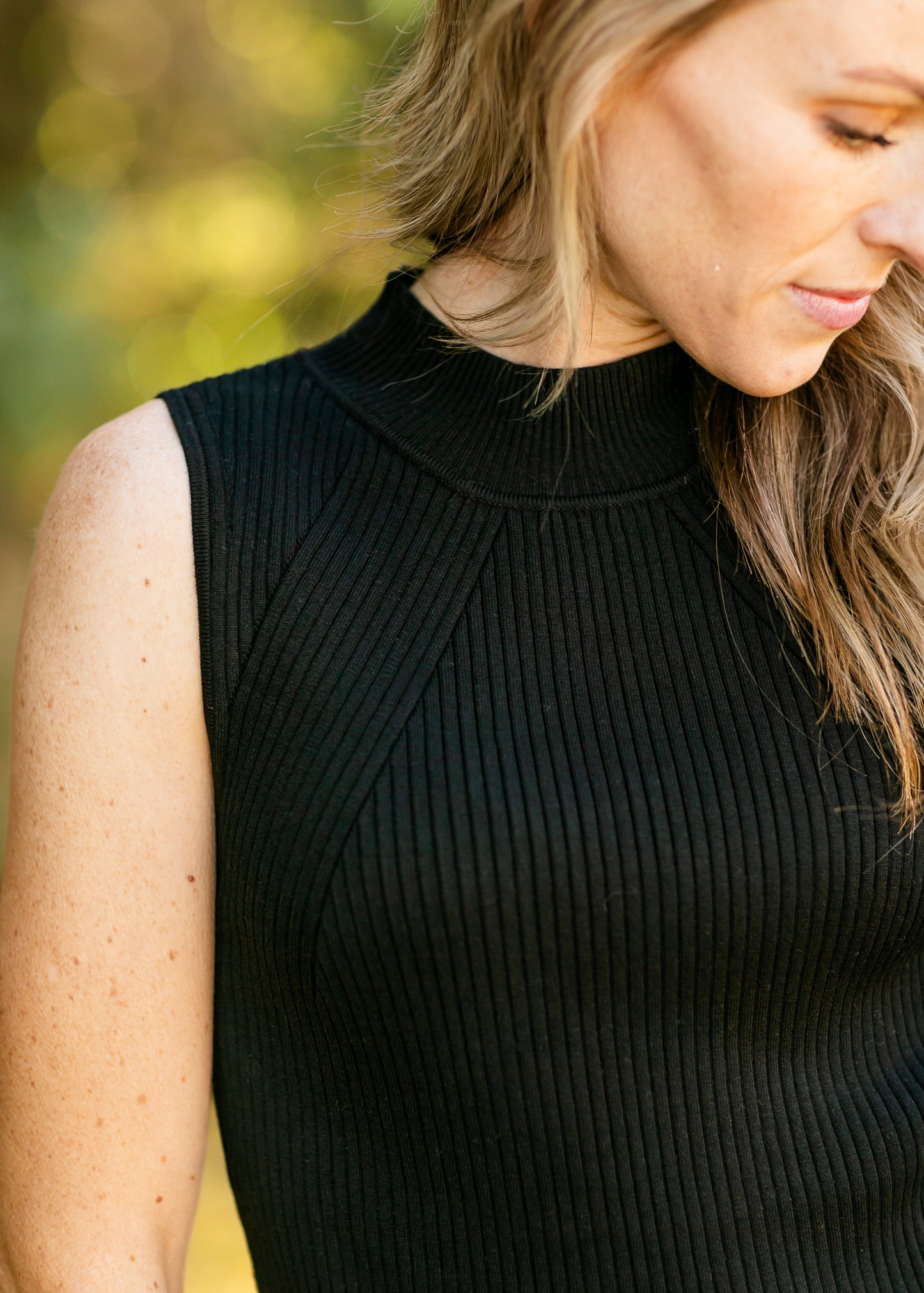 Sleeveless Black Knit Sweater FF Tops