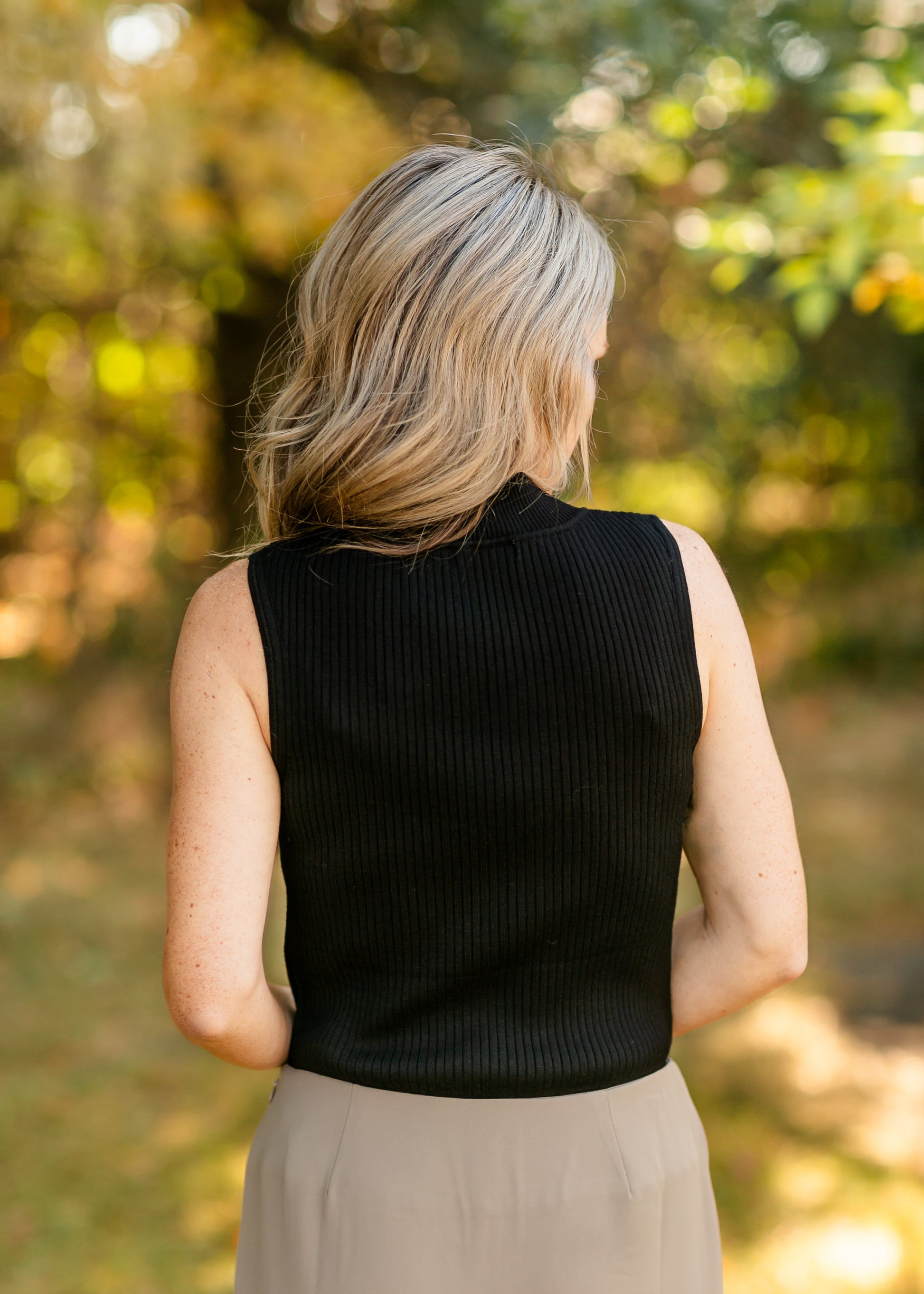 Sleeveless Black Knit Sweater FF Tops