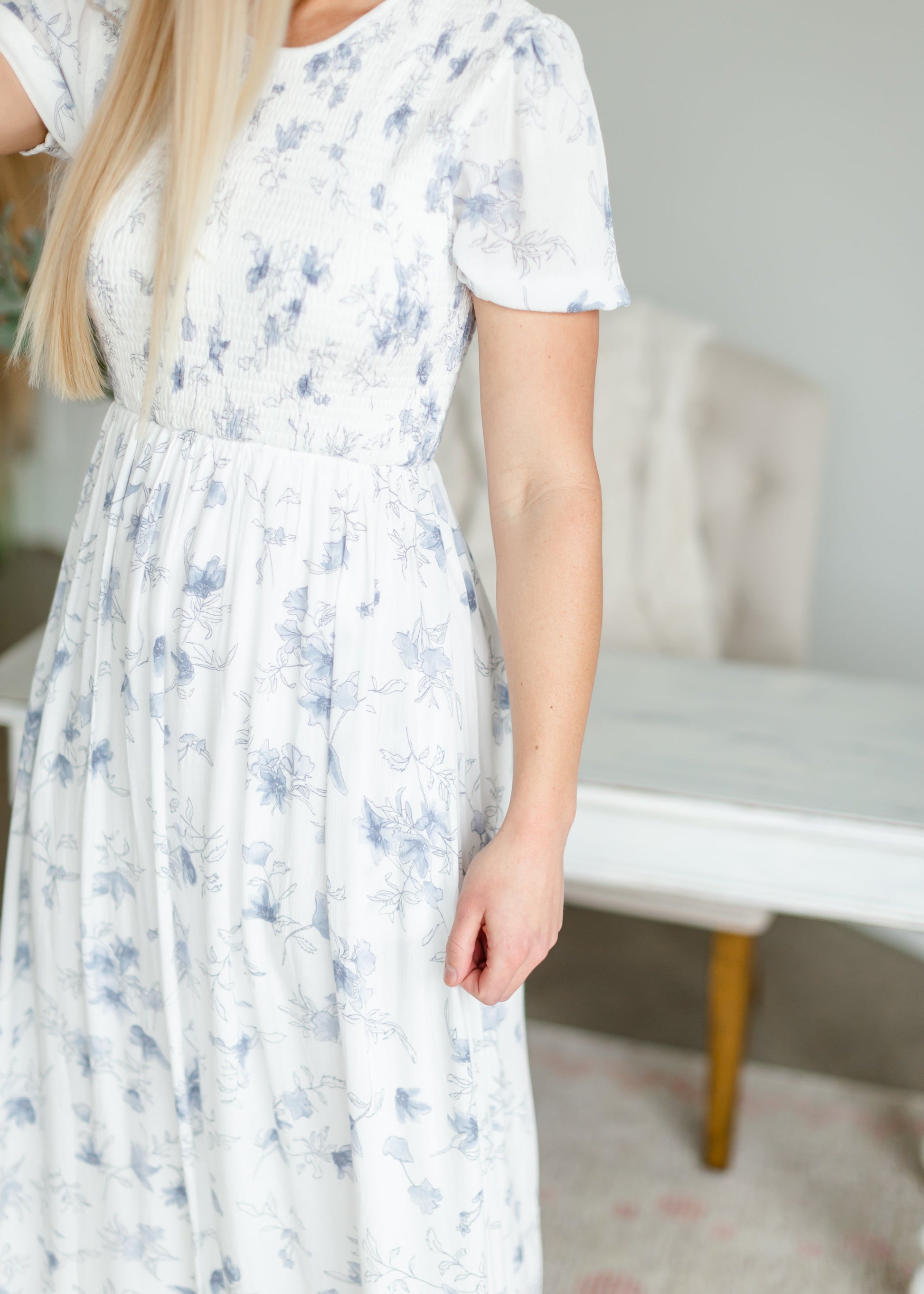 Smocked Blue Floral Maxi Dress Dresses