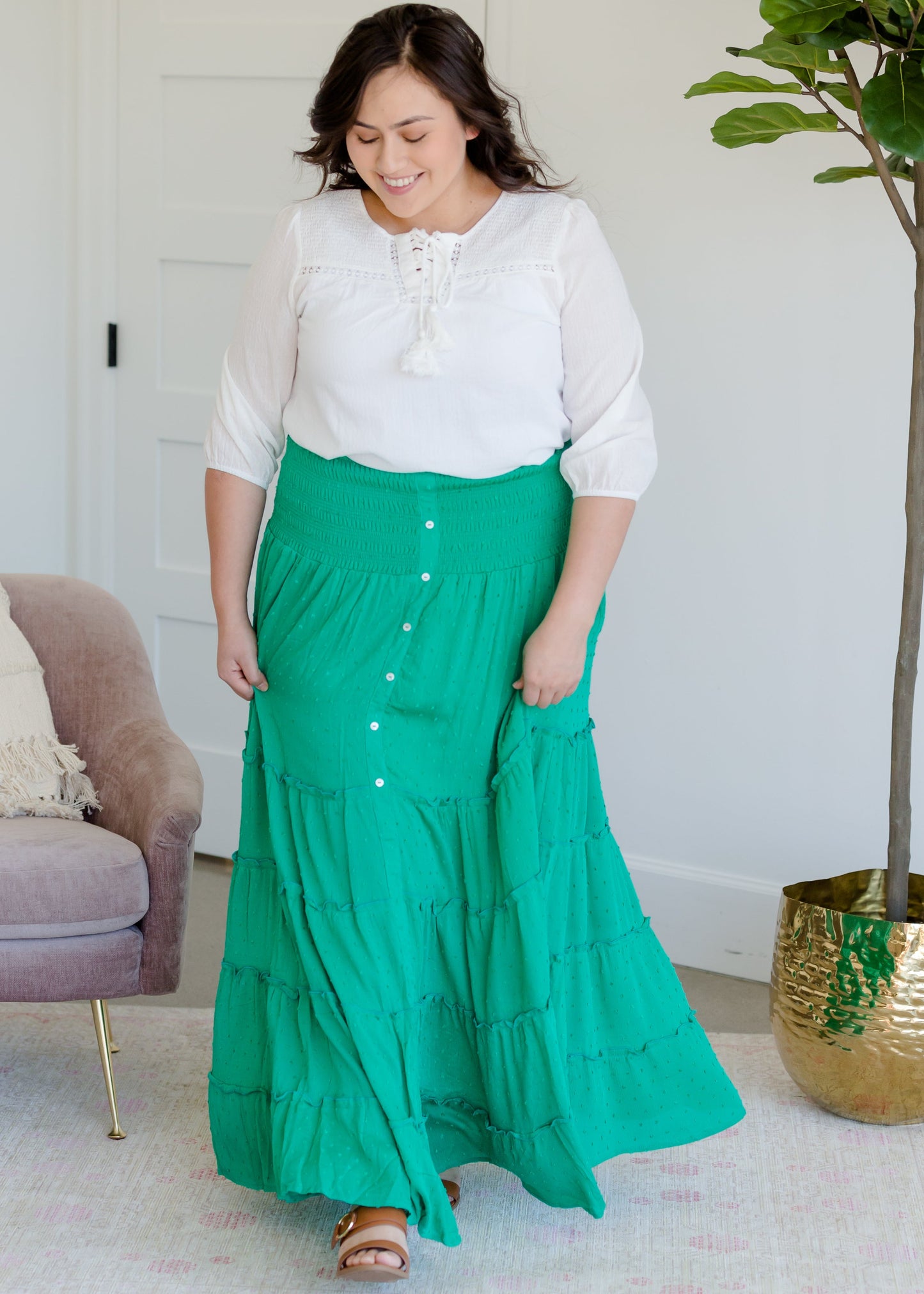 Smocked Button Tiered Maxi Skirt - FINAL SALE Skirts