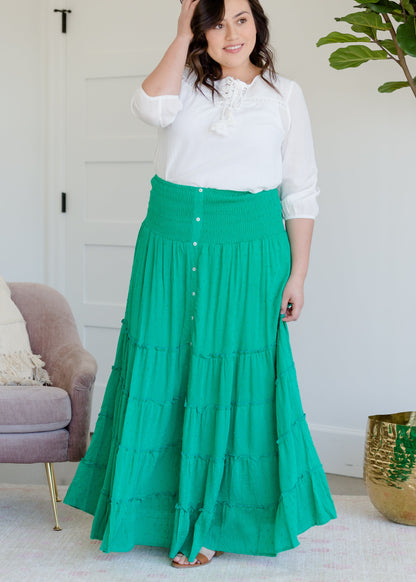 Smocked Button Tiered Maxi Skirt - FINAL SALE Skirts