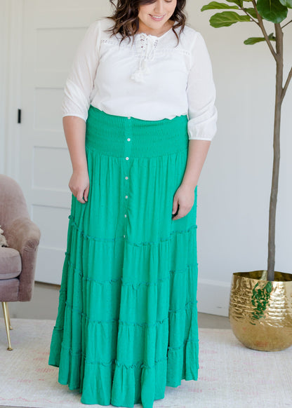 Smocked Button Tiered Maxi Skirt - FINAL SALE Skirts