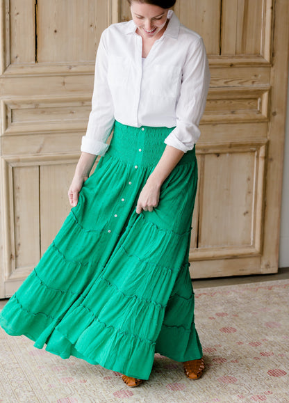 Smocked Button Tiered Maxi Skirt - FINAL SALE Skirts