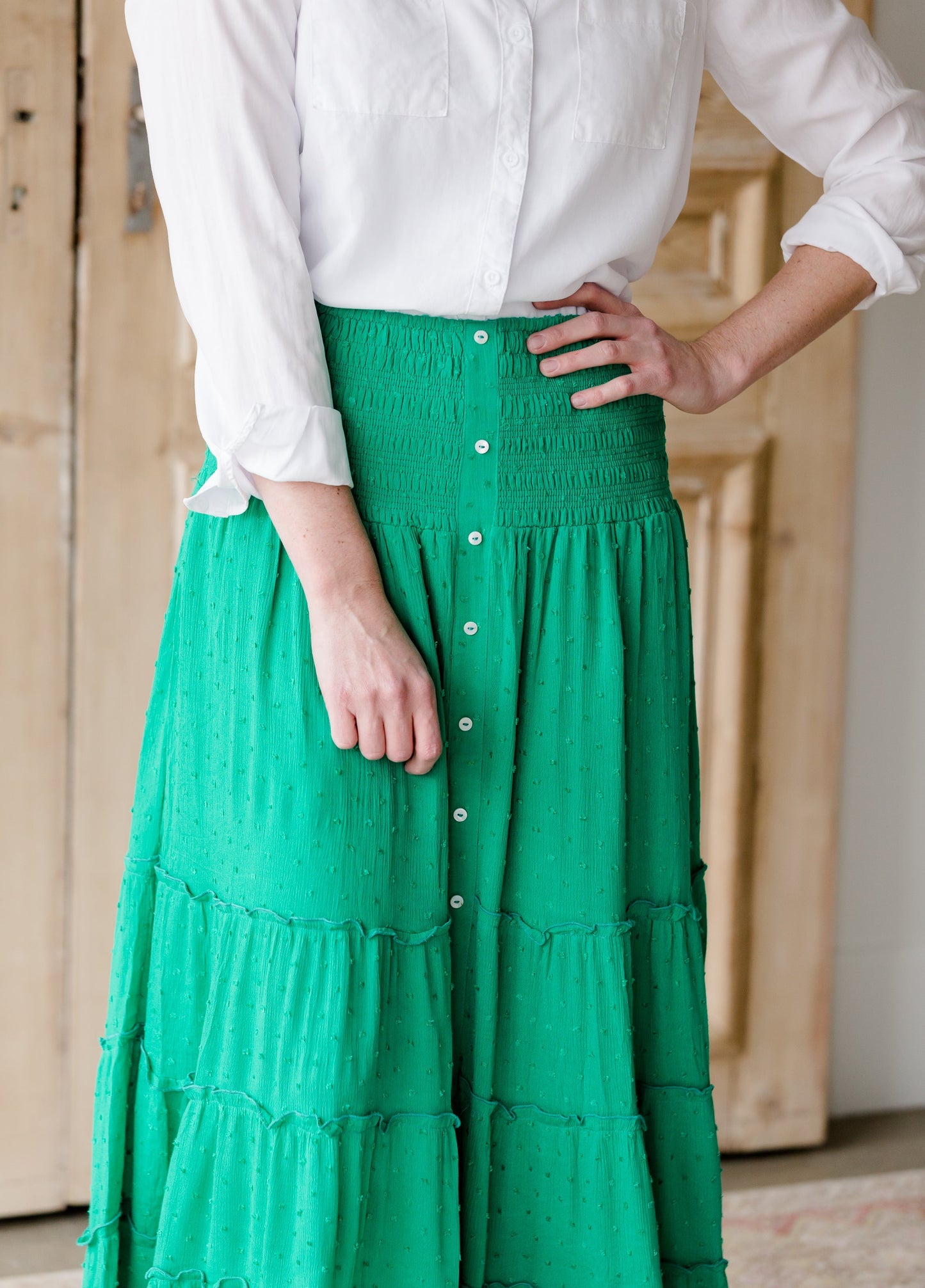 Smocked Button Tiered Maxi Skirt - FINAL SALE Skirts