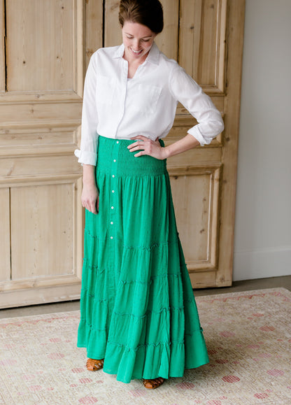 Smocked Button Tiered Maxi Skirt - FINAL SALE Skirts