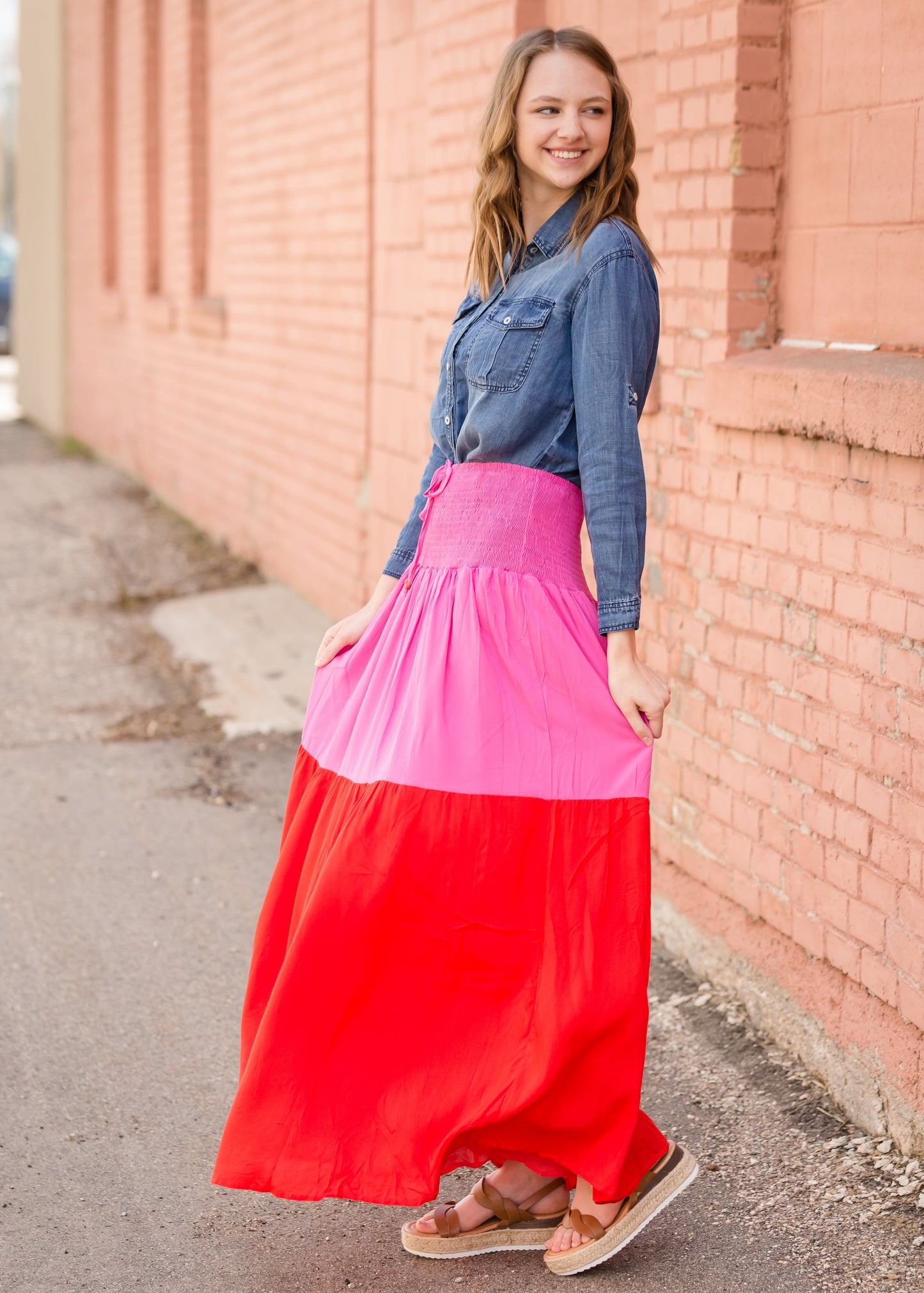 Smocked Red and Pink Color Block Maxi Skirt - FINAL SALE Skirts