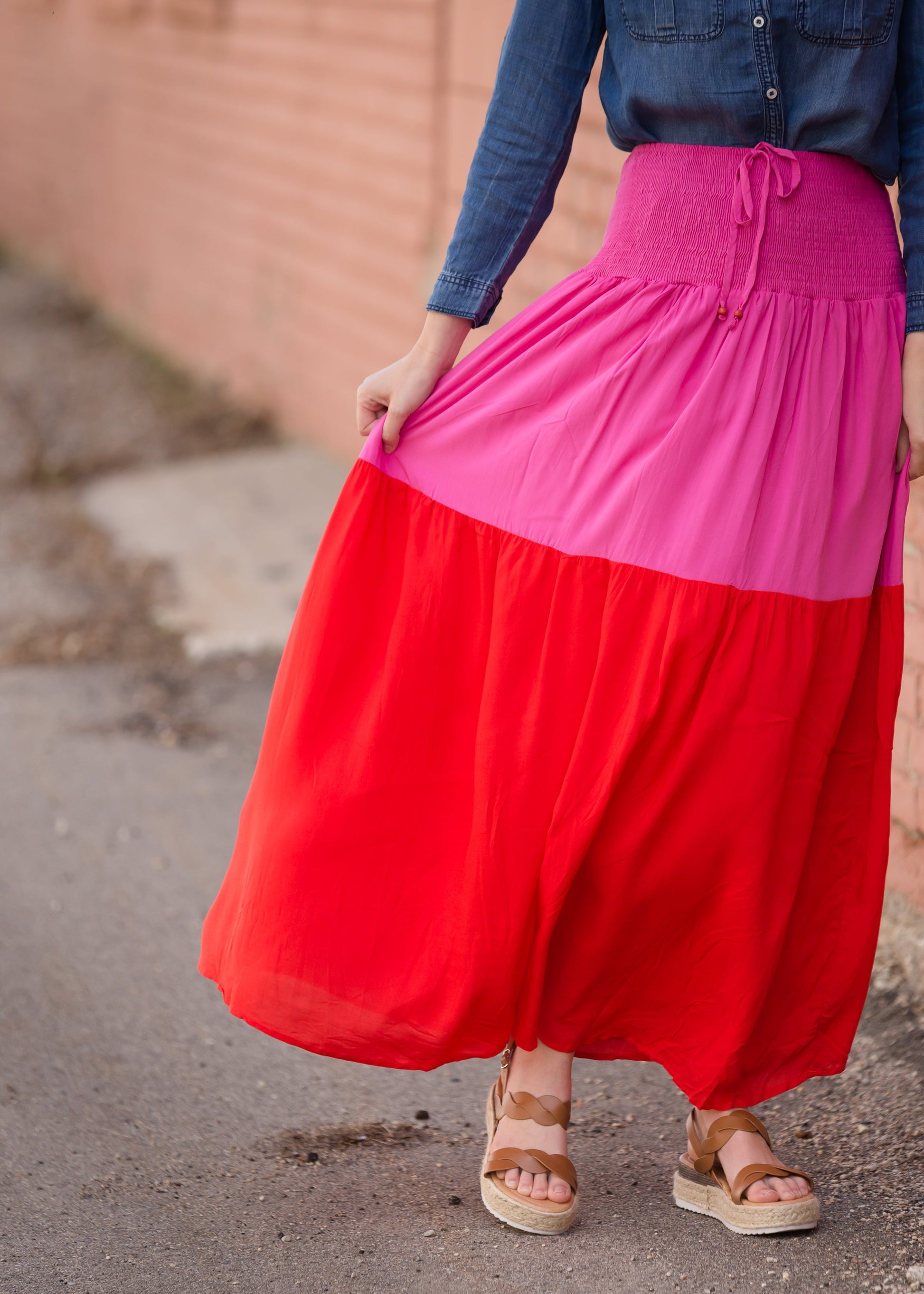 Smocked Red and Pink Color Block Maxi Skirt - FINAL SALE Skirts