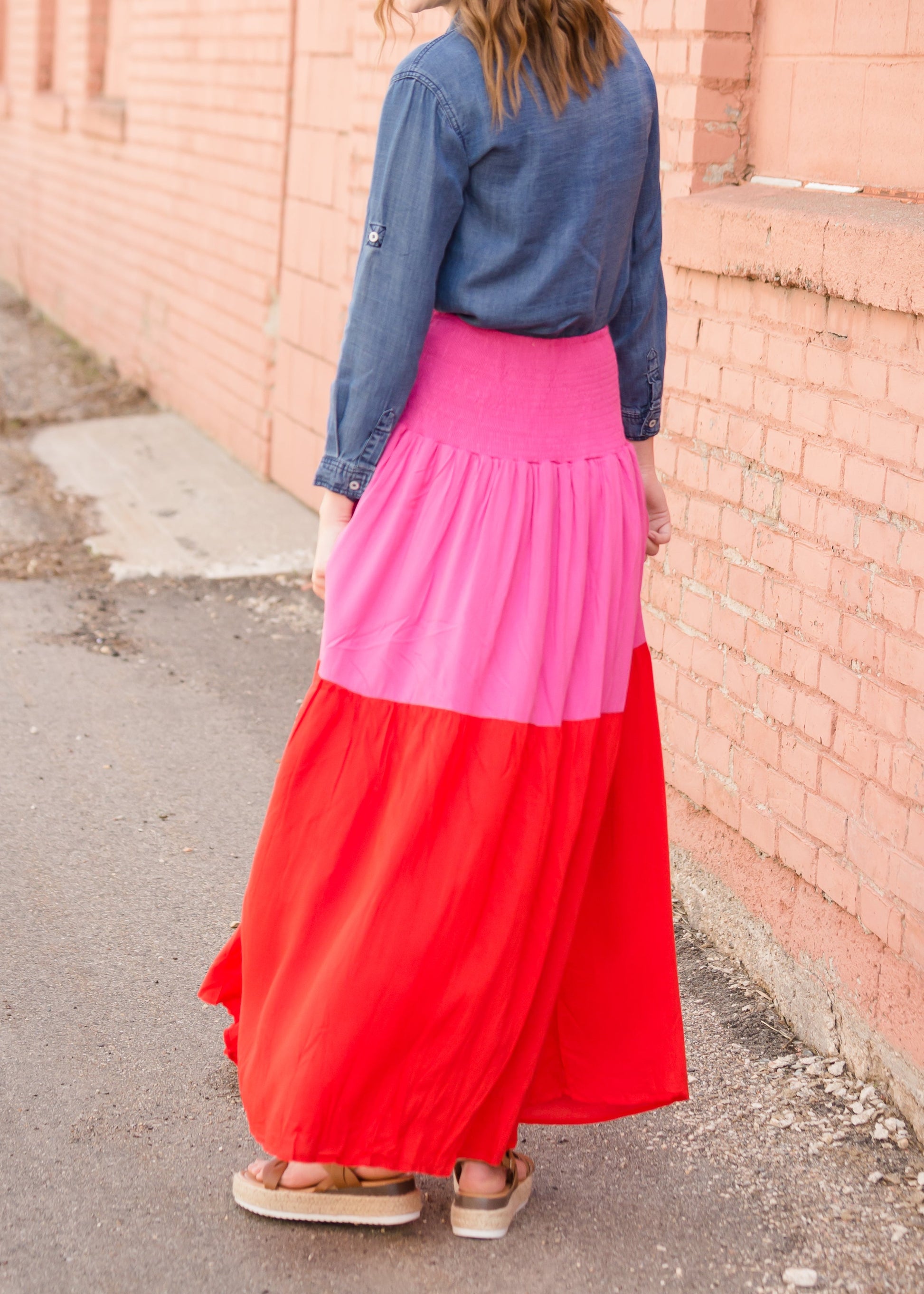 Smocked Red and Pink Color Block Maxi Skirt - FINAL SALE Skirts