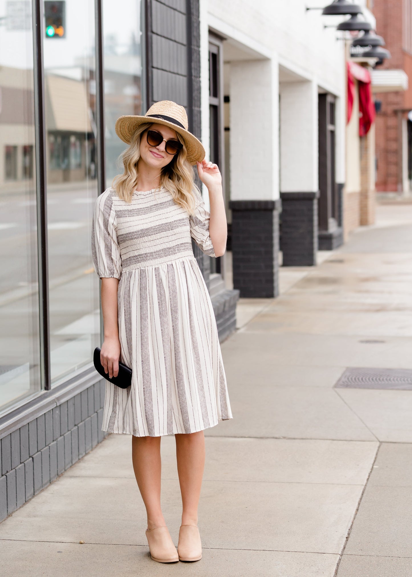 Smocked Striped Midi Dress - FINAL SALE Dresses