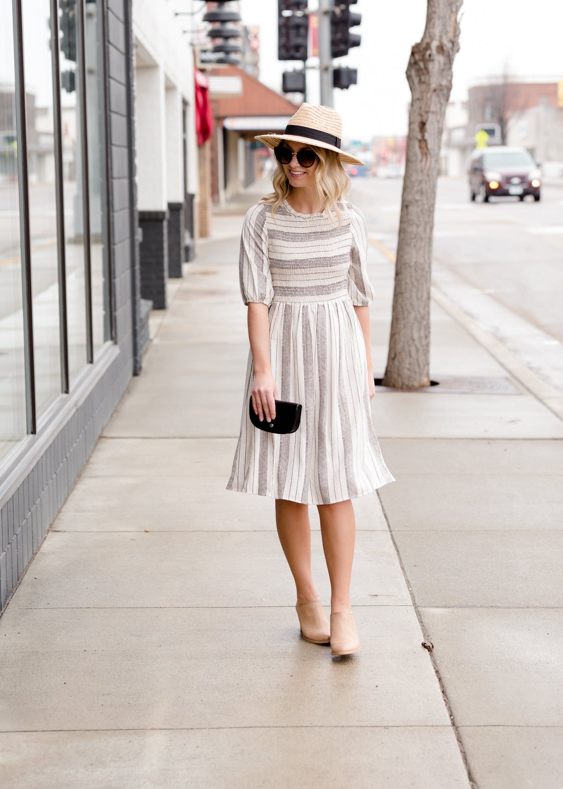 Smocked Striped Midi Dress - FINAL SALE Dresses