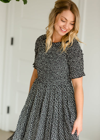 Smocked Tiny Floral Midi Dress Dresses