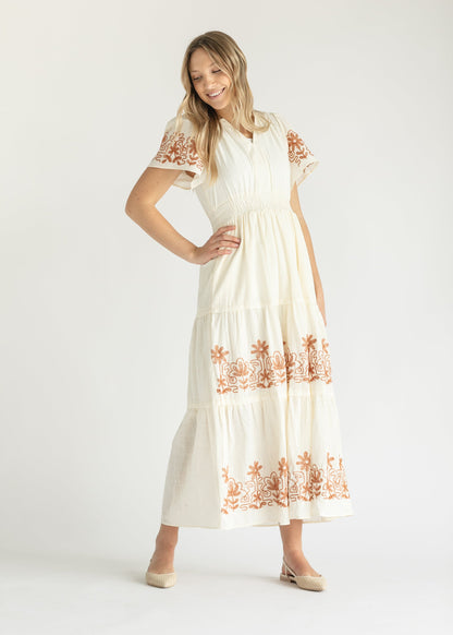 Smocked Waist Embroidered Maxi Dress FF Dresses