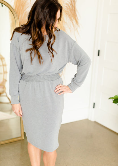 Smocked Waist Gray Midi Dress - FINAL SALE Dresses