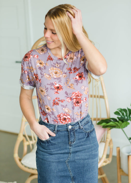 Soft Floral Cuffed Sleeve Top - FINAL SALE Tops