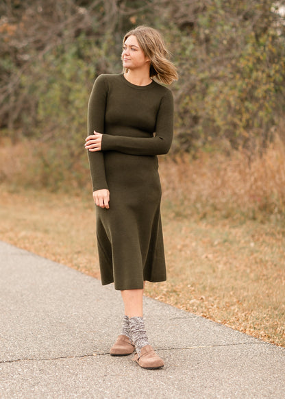 Soft Knit Long Sleeve Midi Dress FF Tops