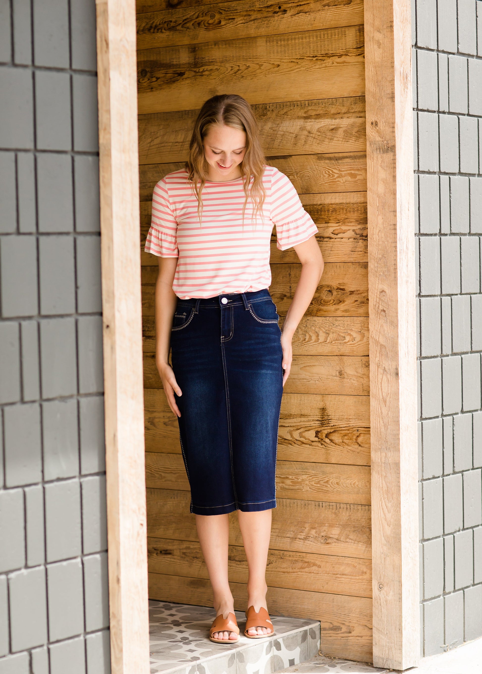 Soft Striped Ruffle Sleeve Top Tops