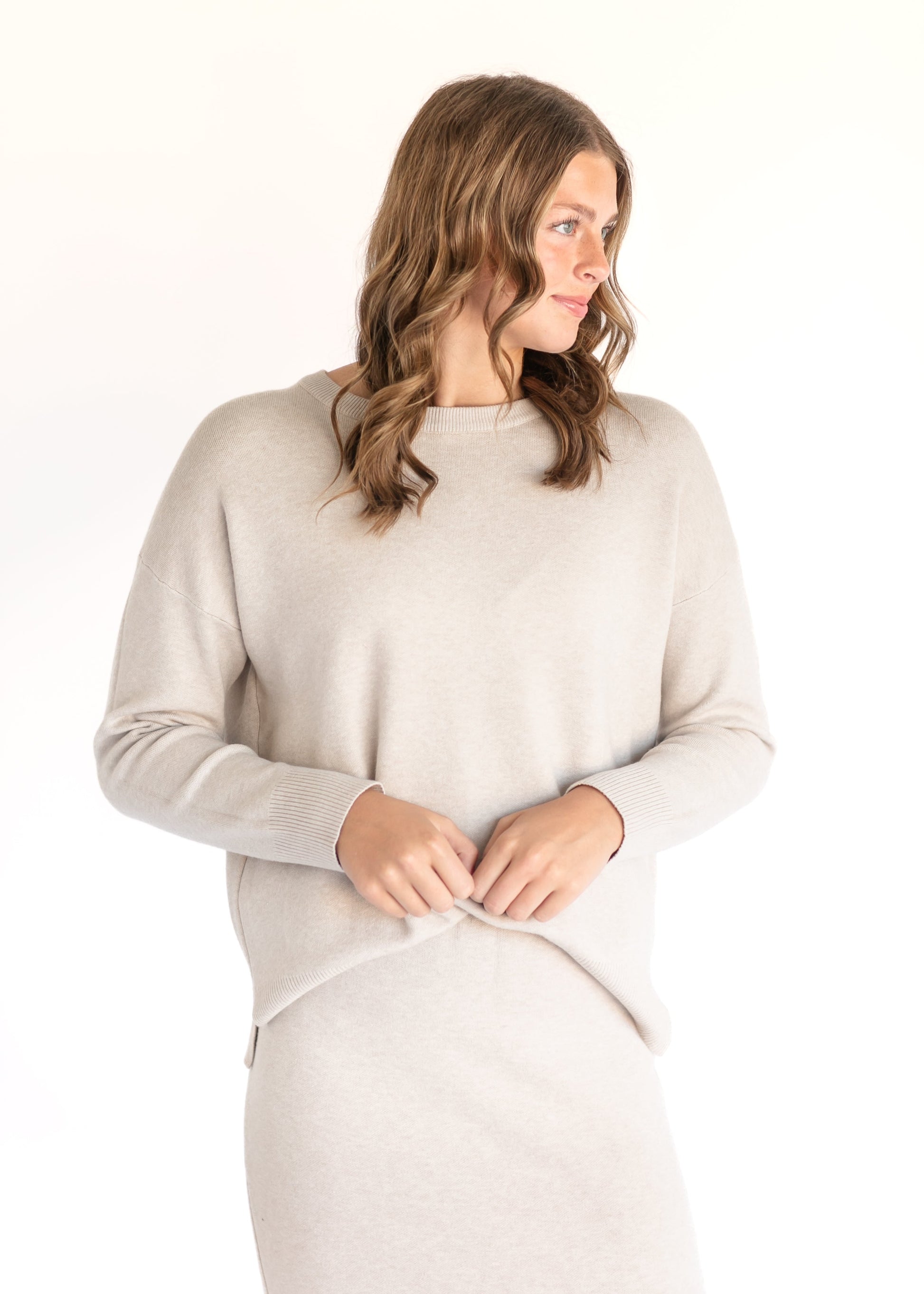 Soft Touch Drop Shoulder Sweater Skirt Set