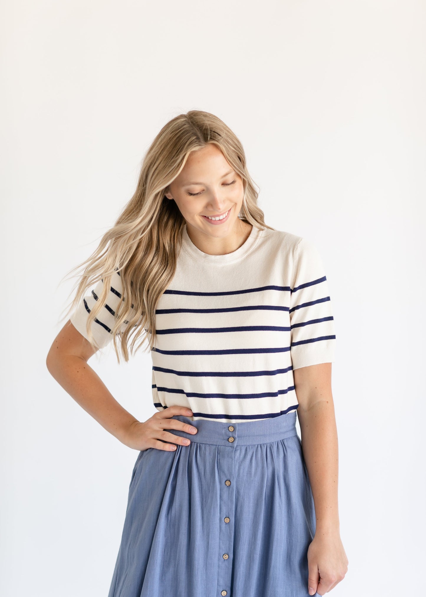 Soft Touch Striped Short Sleeve Top FF Tops