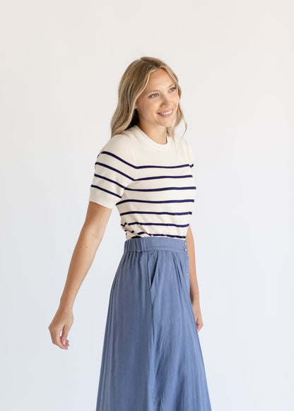 Soft Touch Striped Short Sleeve Top FF Tops