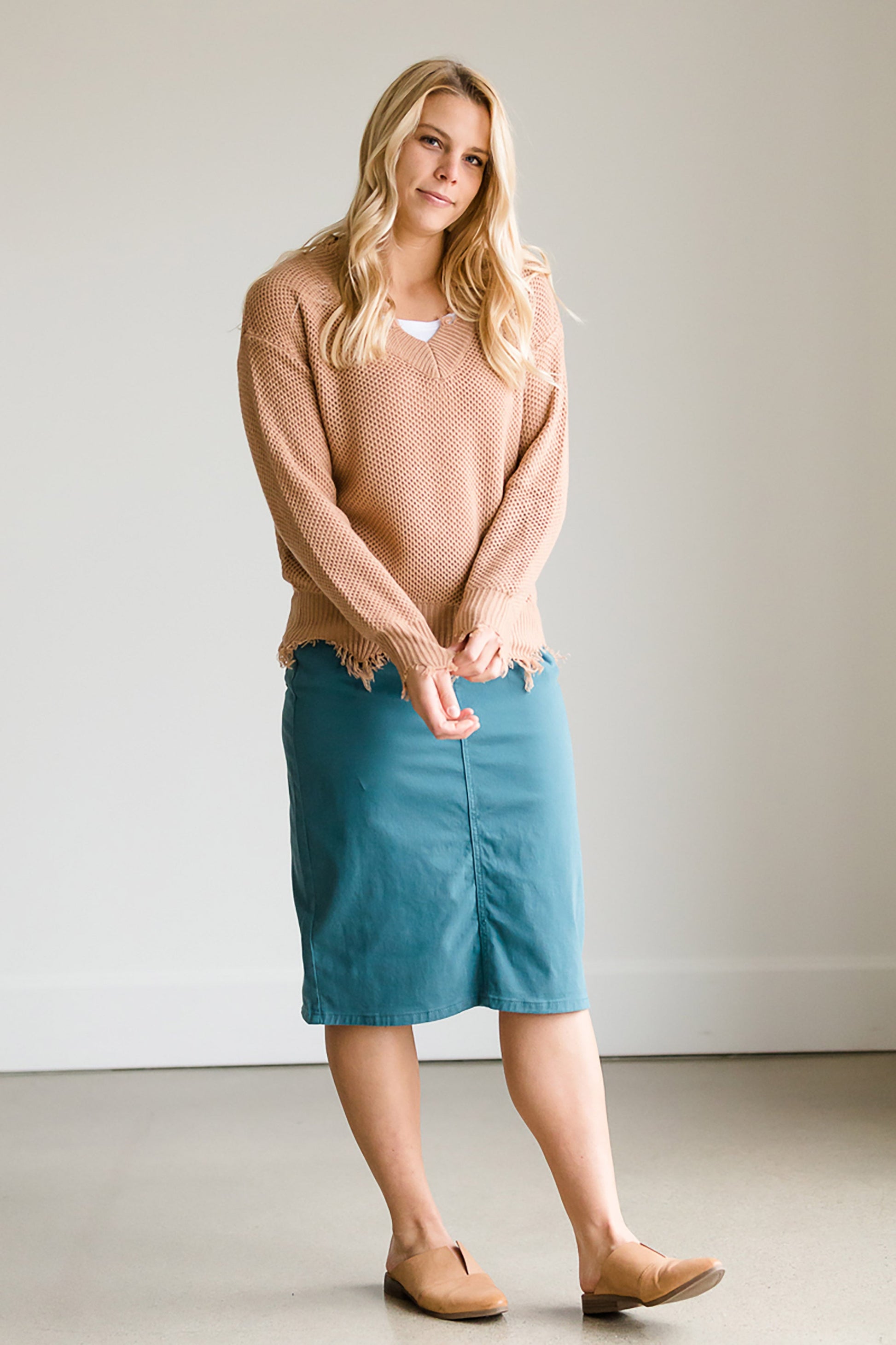 Solid Front Slouch Raw Hem Sweater - FINAL SALE Tops