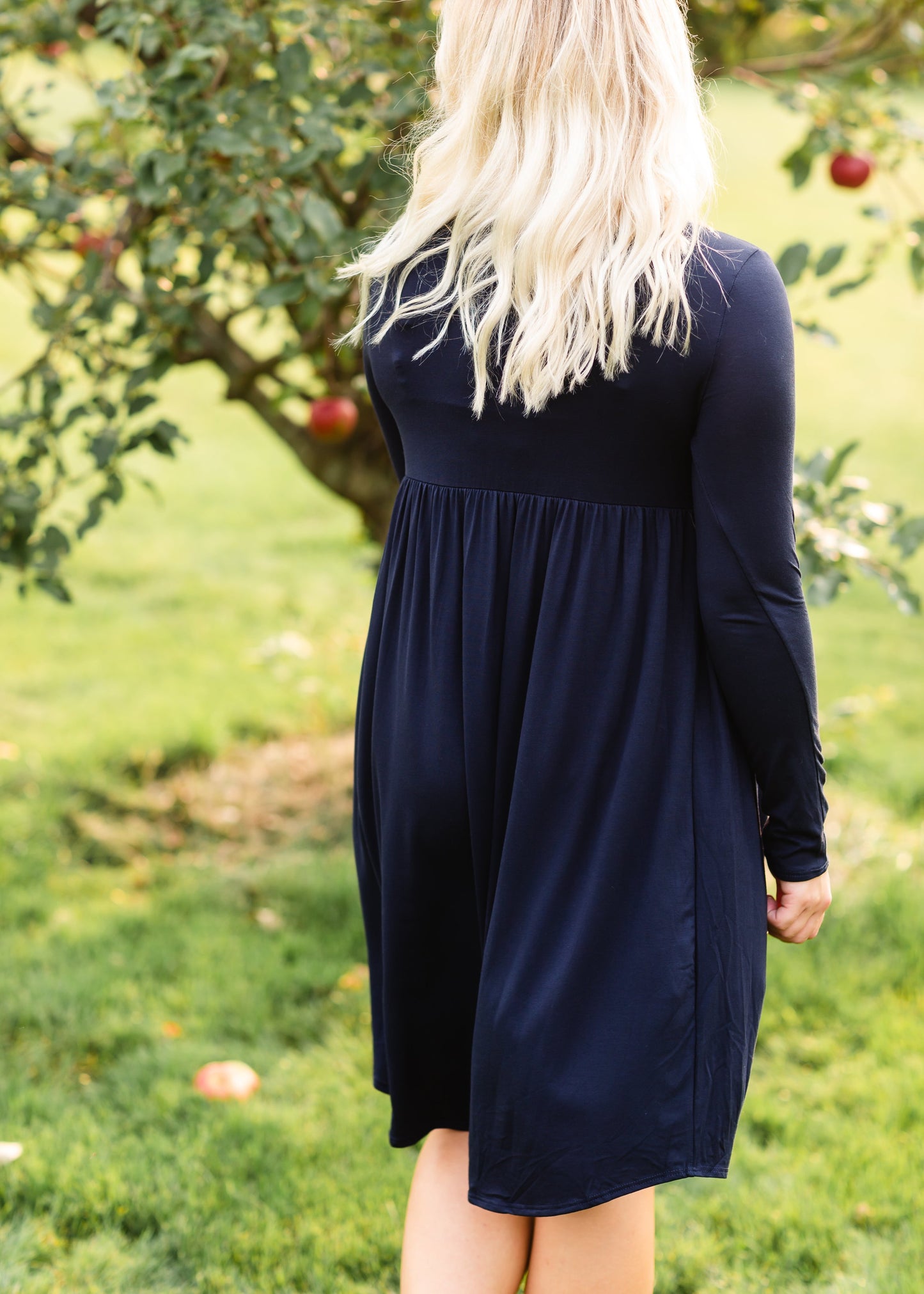 Solid Navy Long Sleeve Midi Dress - FINAL SALE Dresses