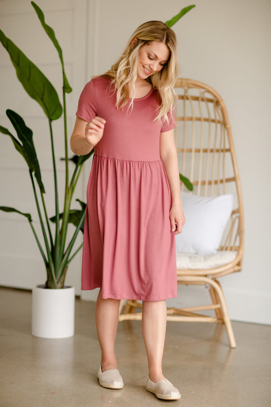 Solid Short Sleeve Midi Dress Dresses