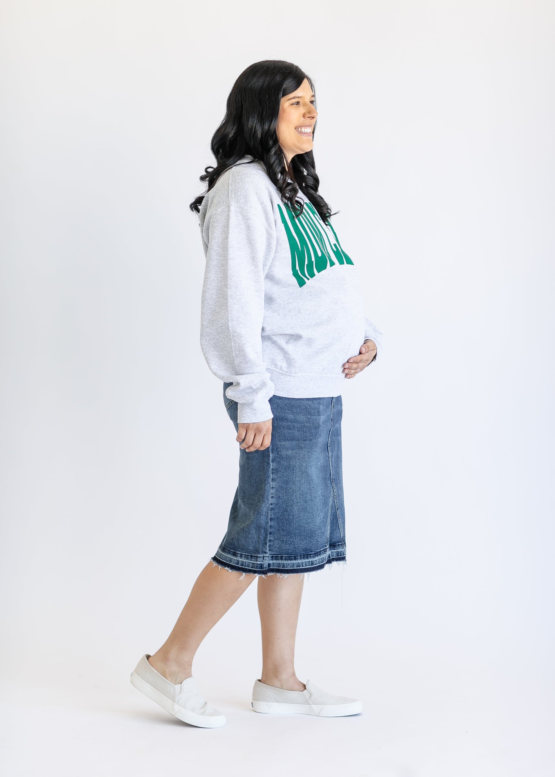 Sophie Maternity Denim Midi Skirt IC Skirts