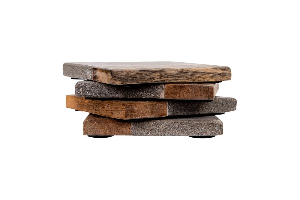 Square Cement + Wood Coasters Accessories