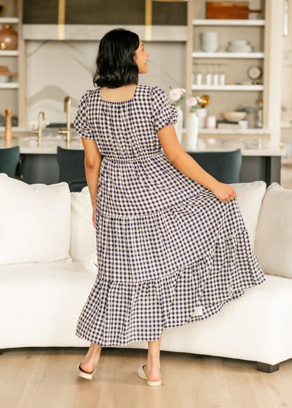 Square Neck Gingham Button Up Dress FF Dresses