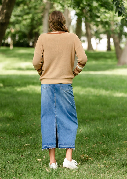 Stacy Raw Hem Long Denim Skirt IC Skirts