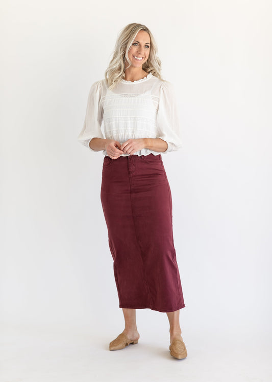 Stella Burgundy Denim Maxi Skirt IC Skirts