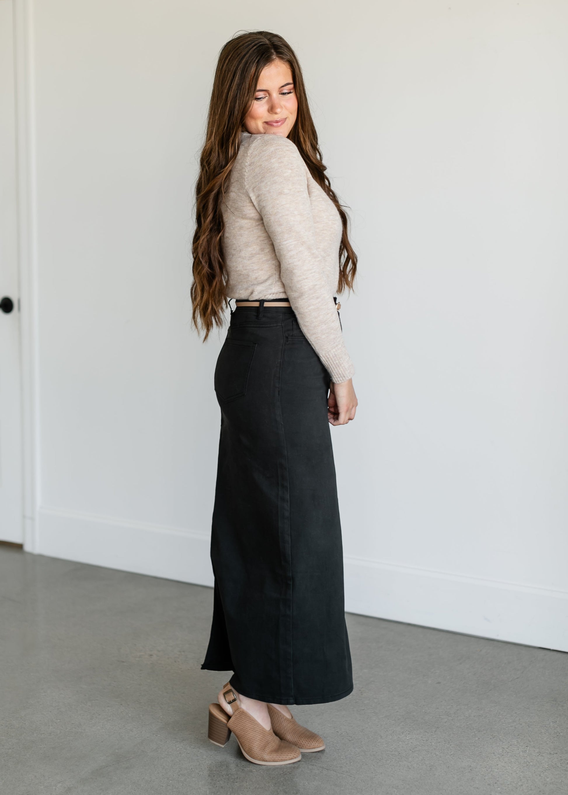 Stella Sable Black Denim Maxi Skirt IC Skirts