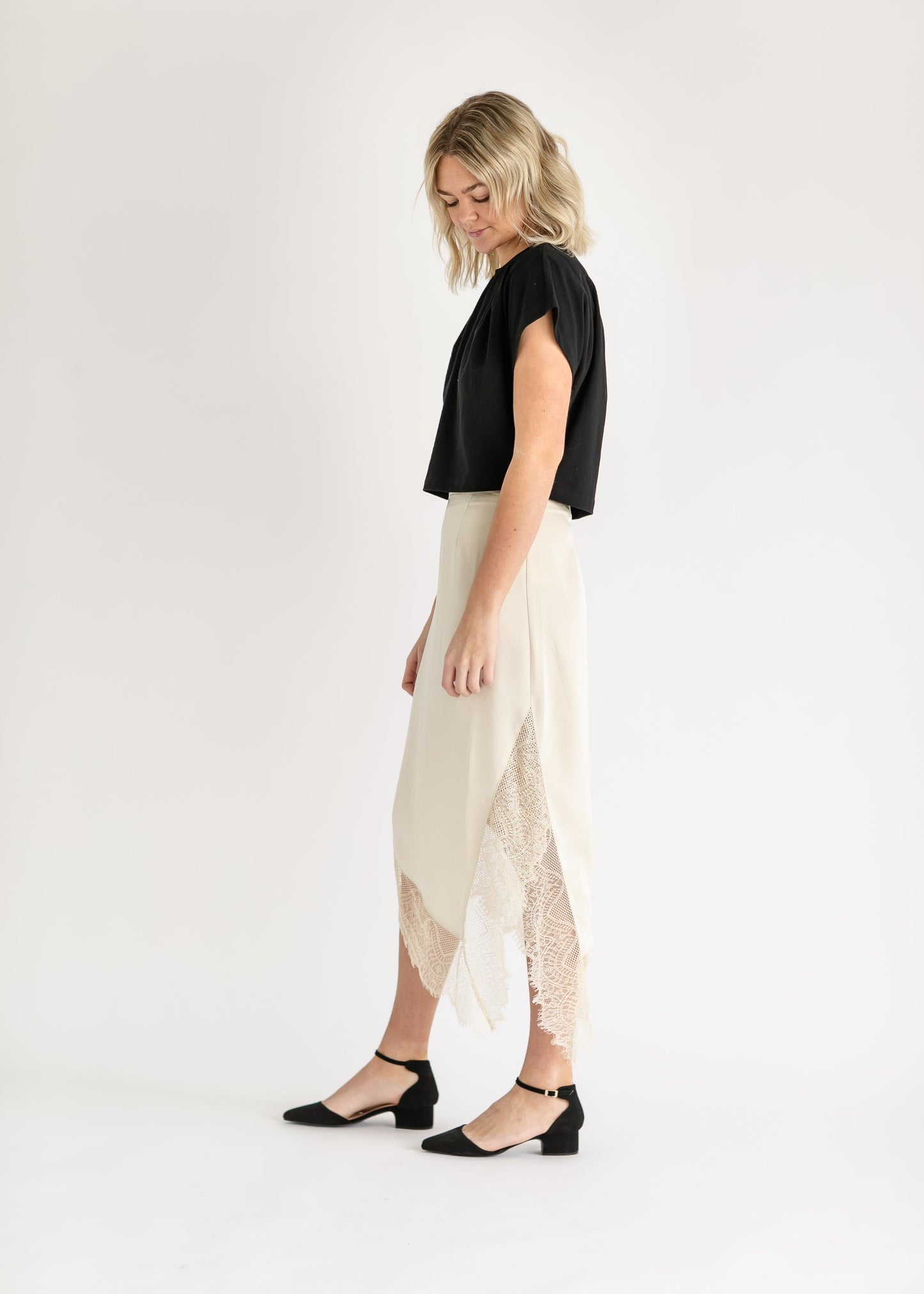 Steve Madden® Anne Lace Satin Midi Skirt FF Skirts