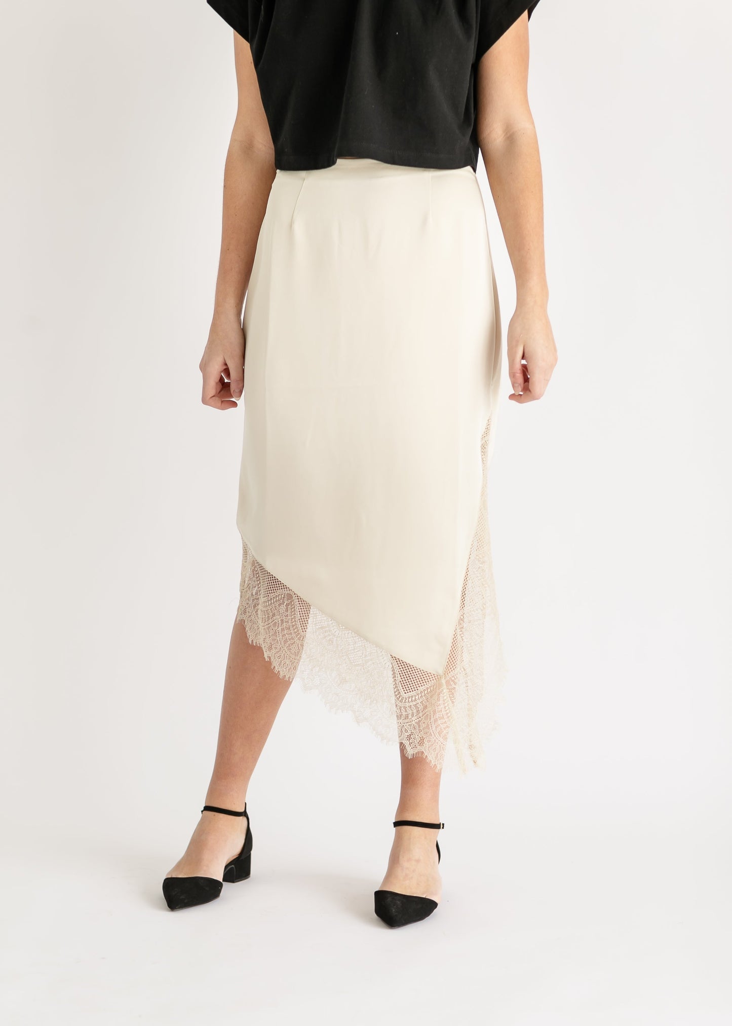 Steve Madden® Anne Lace Satin Midi Skirt FF Skirts