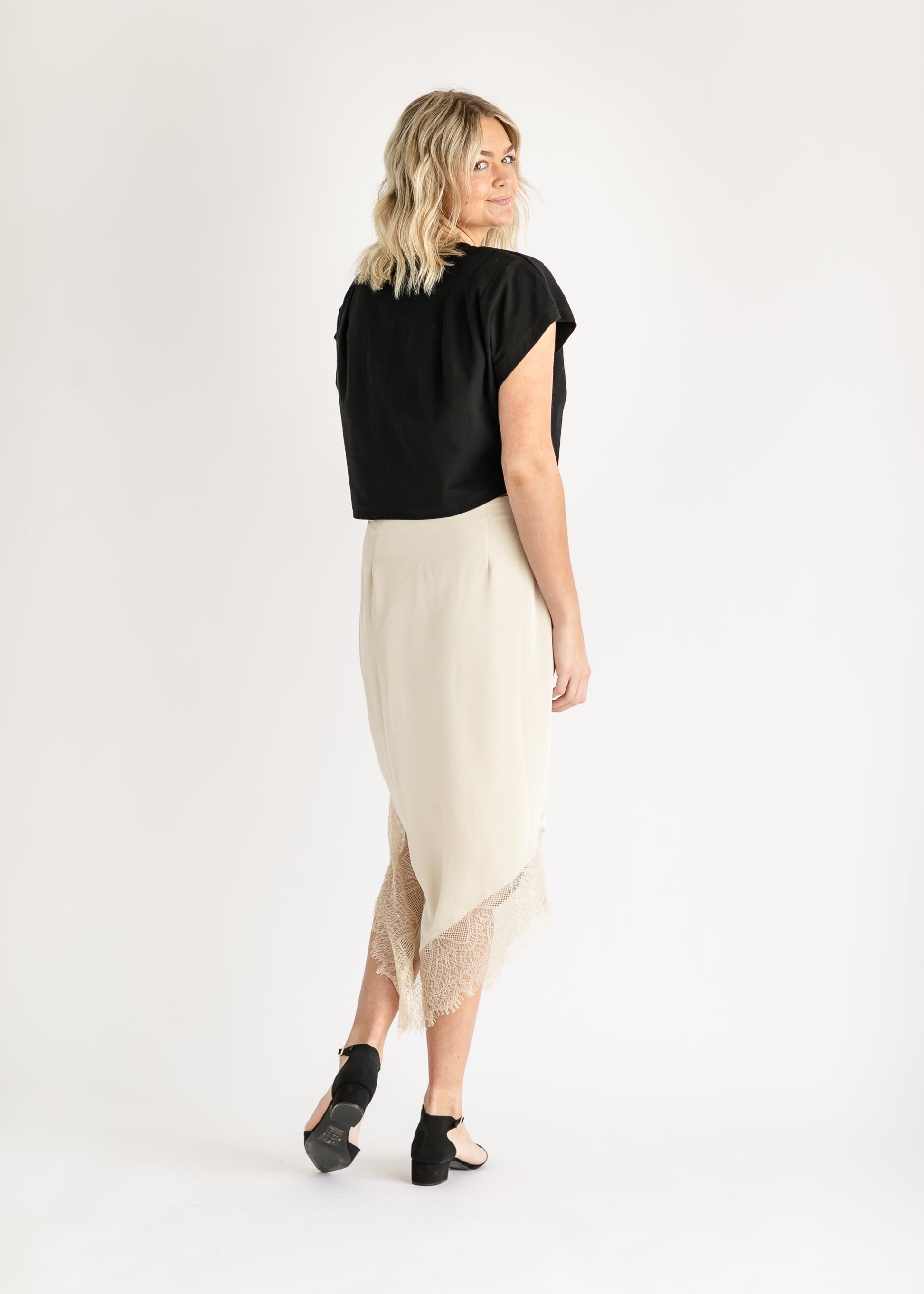 Steve Madden® Anne Lace Satin Midi Skirt FF Skirts