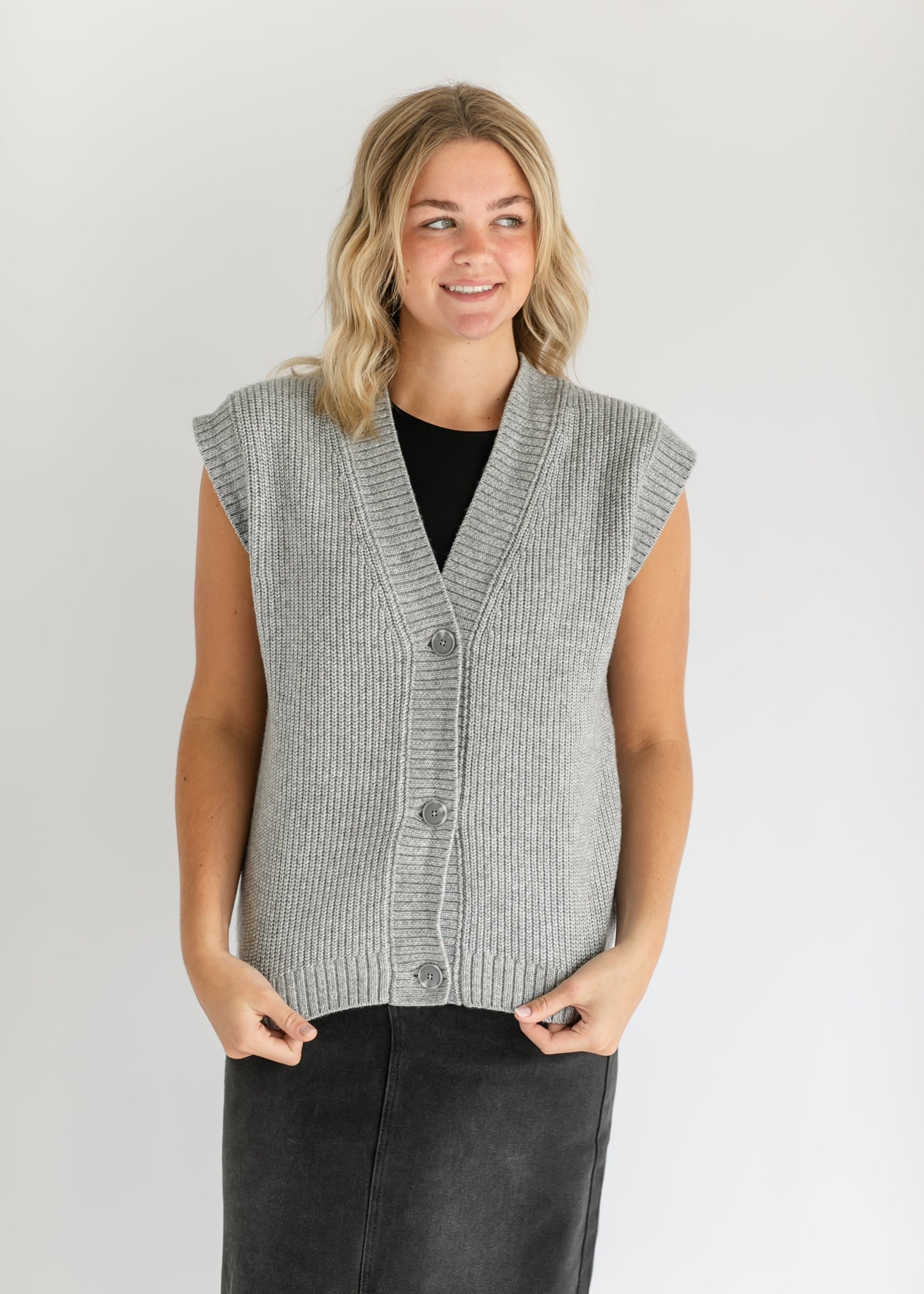 Steve Madden® Georgia Button Up Sweater Vest FF Tops