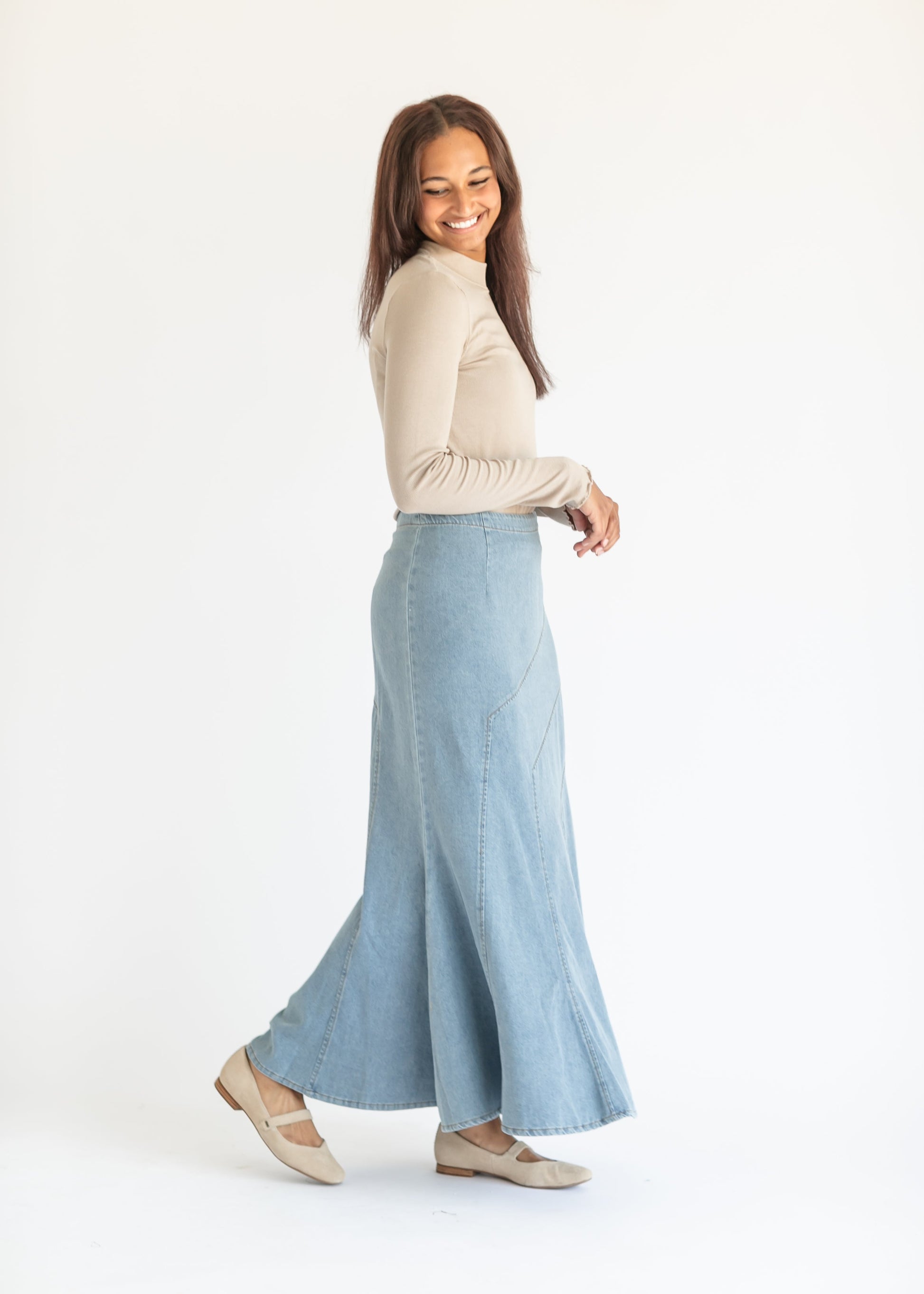 Stitched Denim A-line Maxi Skirt FF Skirts