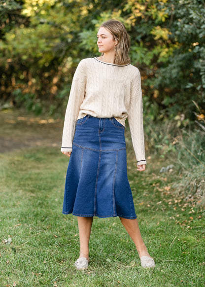 Stitched Denim Midi Skirt FF Skirts