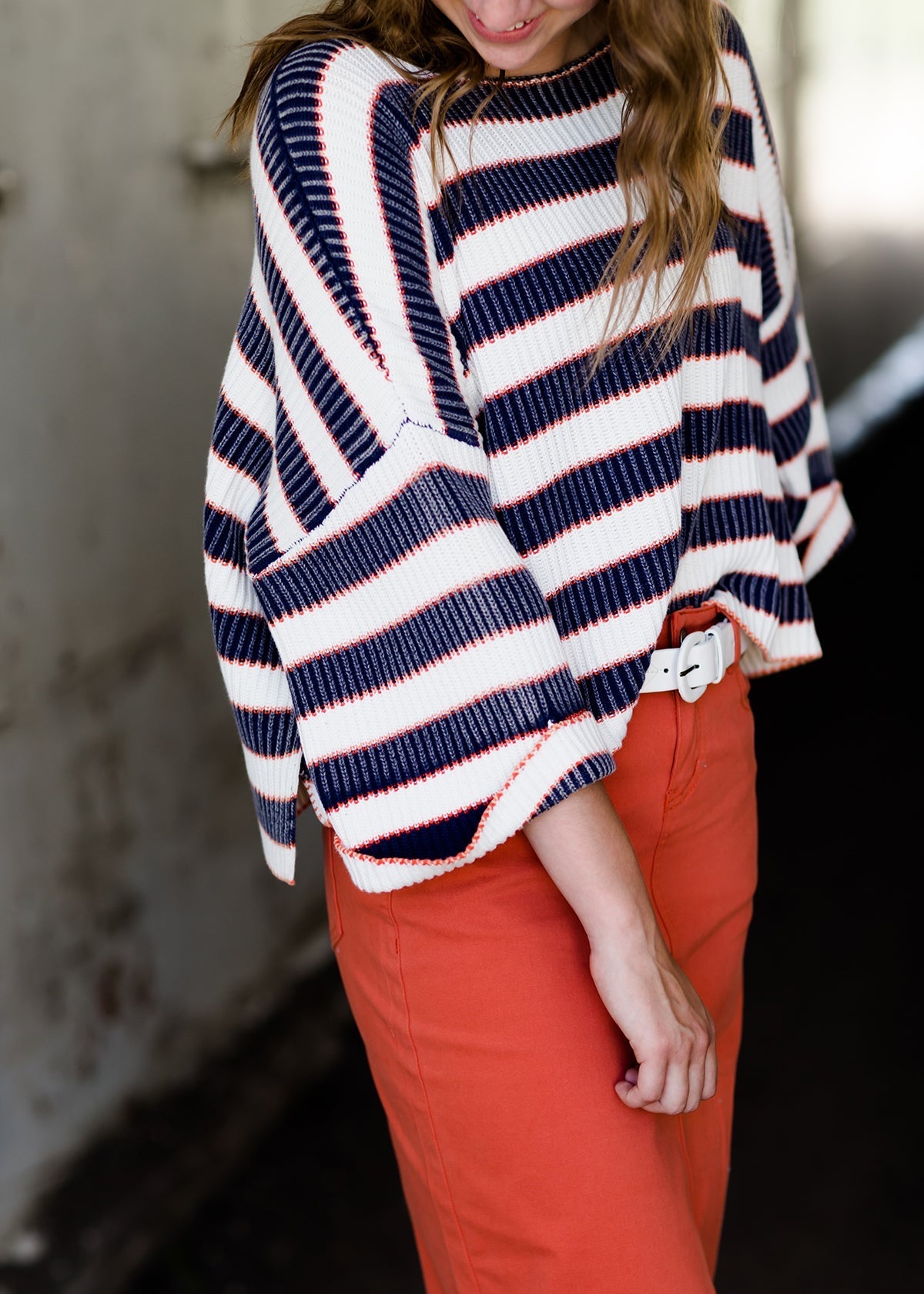 Stone Wash Striped Boxy Sweater - FINAL SALE Tops