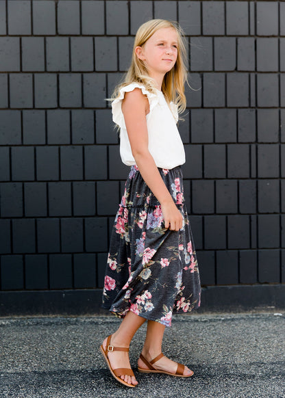 Stretch Floral Midi Skirt Skirts