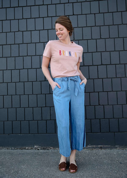 Stretch Self Tie Denim Culottes-FINAL SALE Layering Essentials