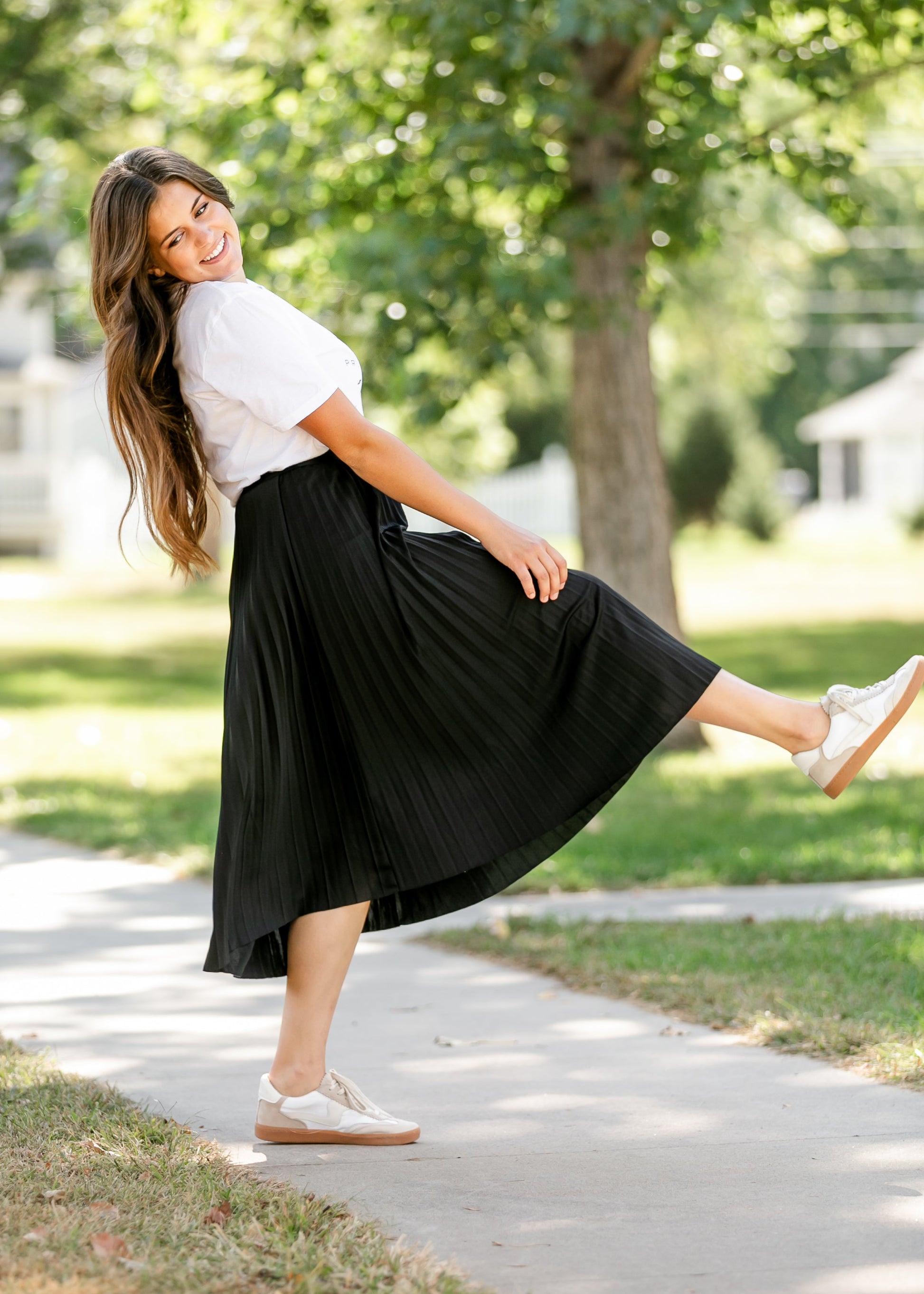 Stretch Waist Pleated Midi Skirt FF Skirts