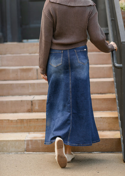 Stretchy A-line Dark Wash Denim Skirt FF Skirts