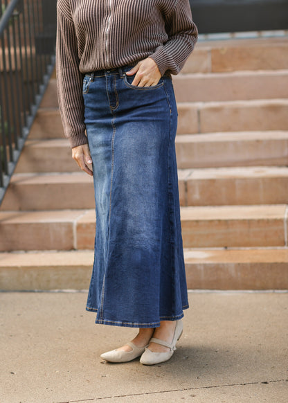 Stretchy A-line Dark Wash Denim Skirt FF Skirts