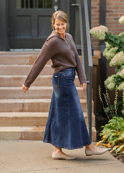 Stretchy A-line Dark Wash Denim Skirt FF Skirts